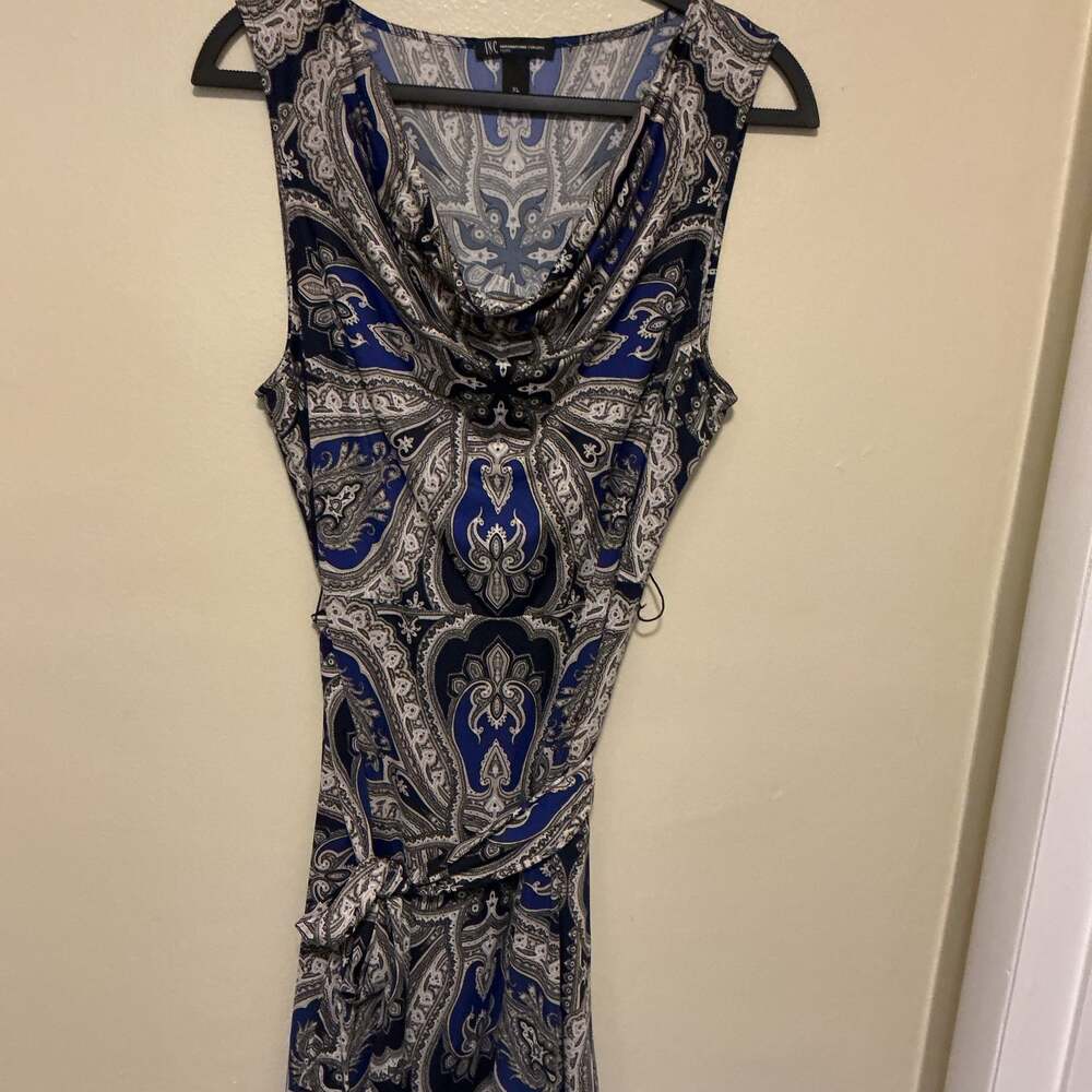 INC International Concepts Blue Paisley Cowl Neck Belted Dress - XL